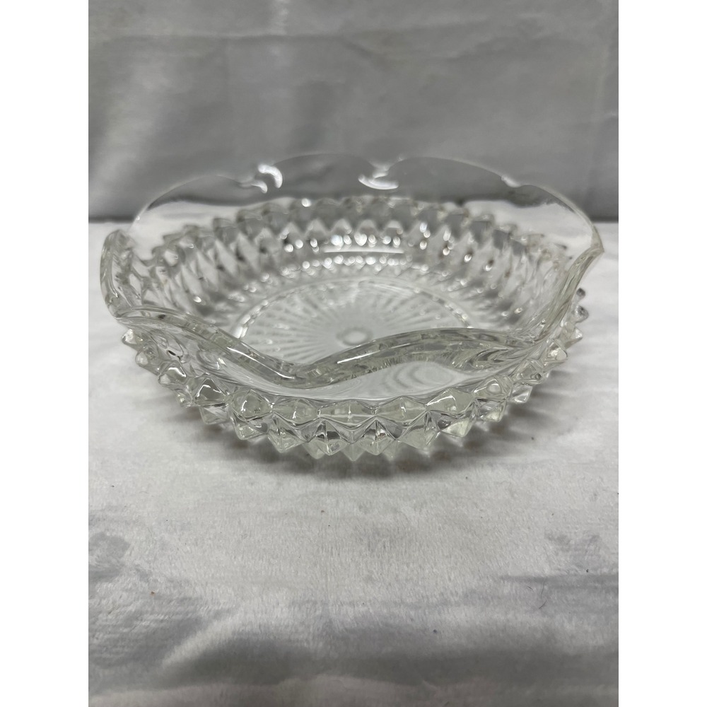 Vintage Diamond Point Glass Candy Dish Bowl Clear Scalloped Excellent